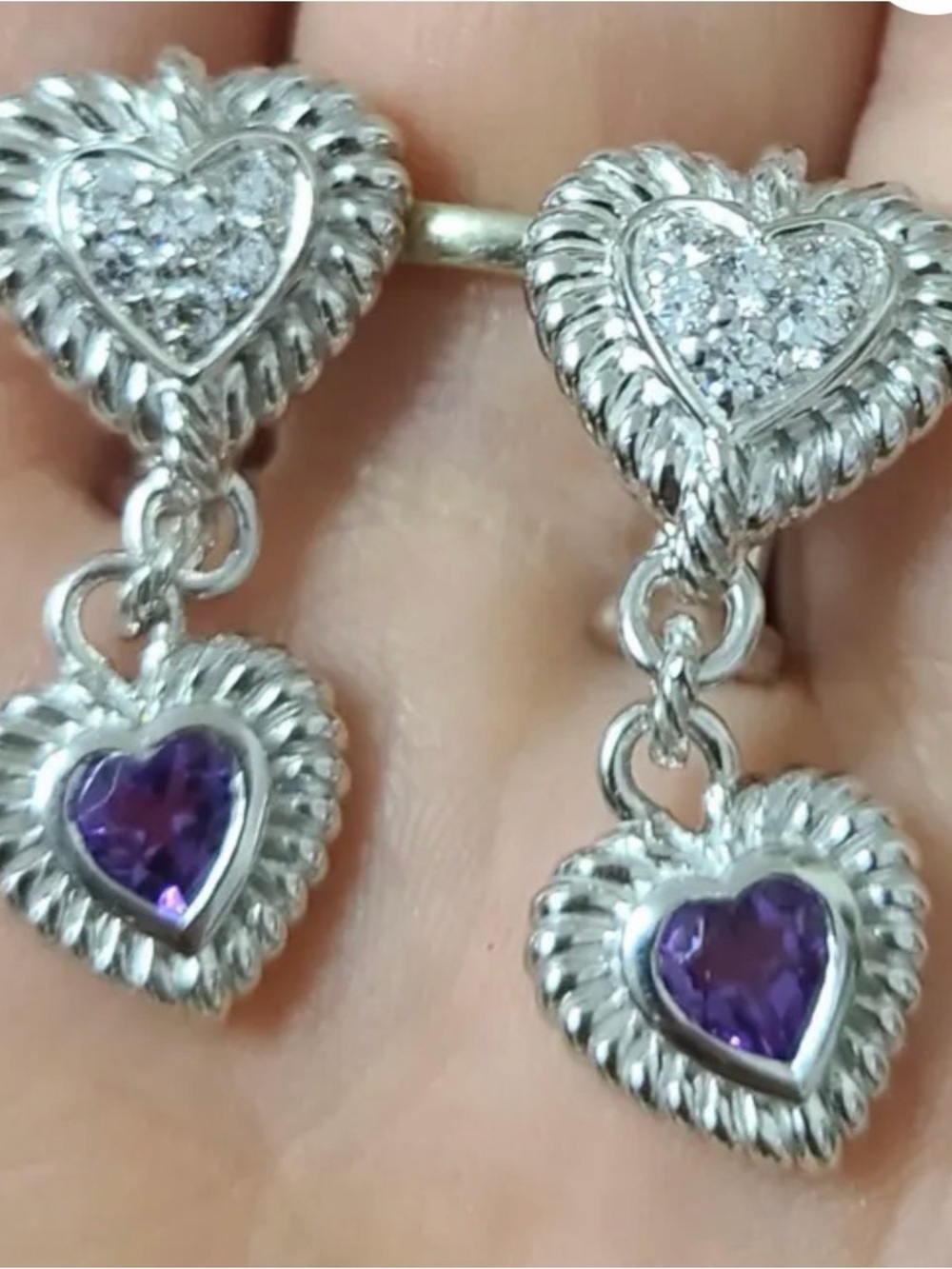 Judith Ripka Silver amethyst Heart Drop Earrings